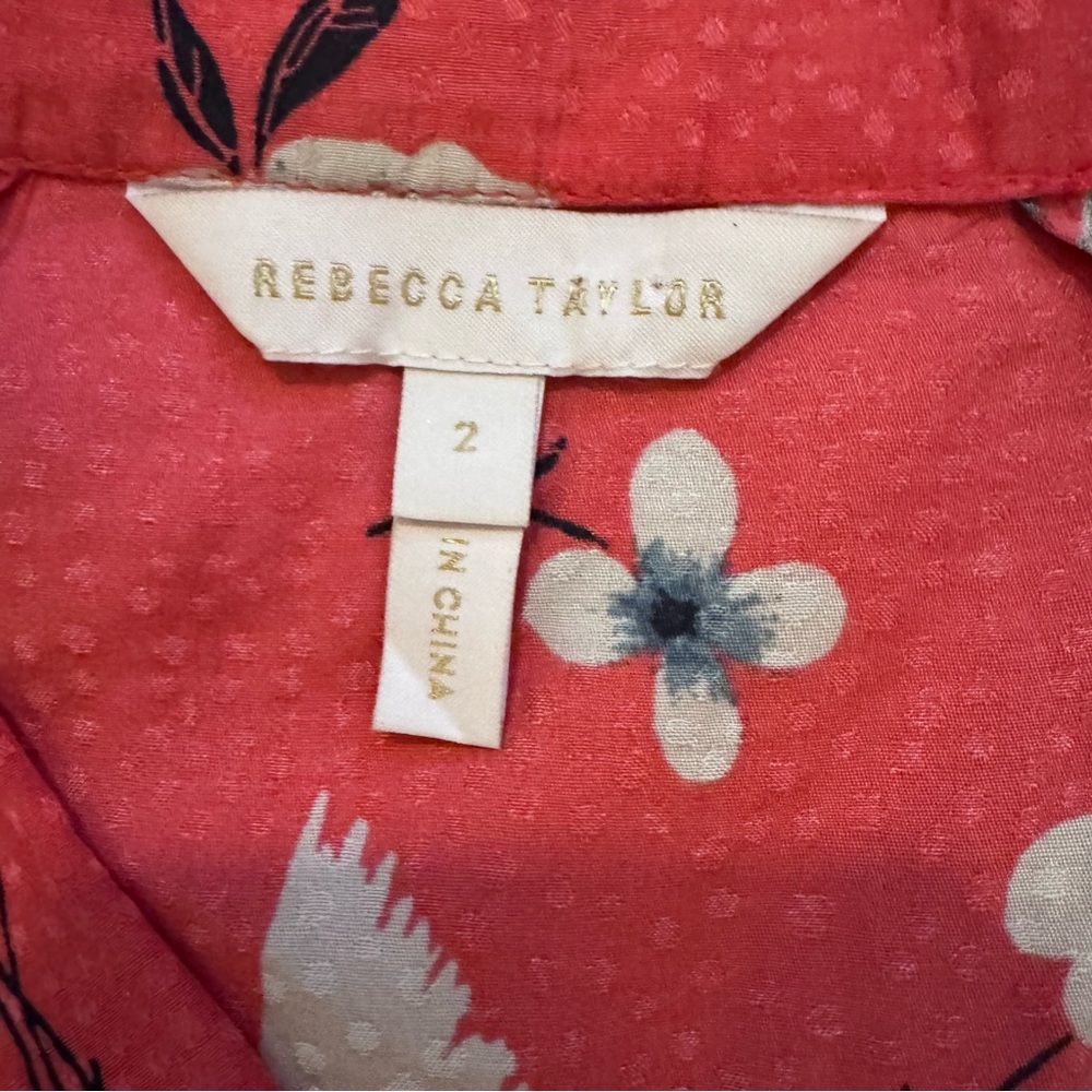 Rebecca Taylor size 2 Daniella Red Floral Silk Blend Dress smocked v neck - Picture 6 of 8